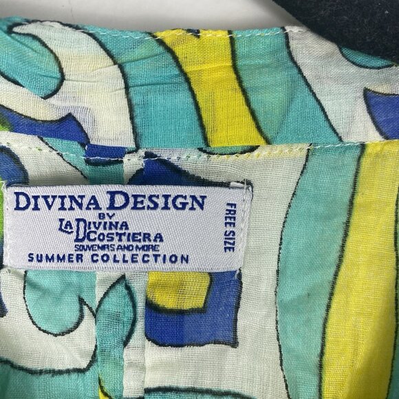 Divina Design Women's Lemon Printed Bathing Suit Coverup One Size Yellow Blue - Picture 3 of 7